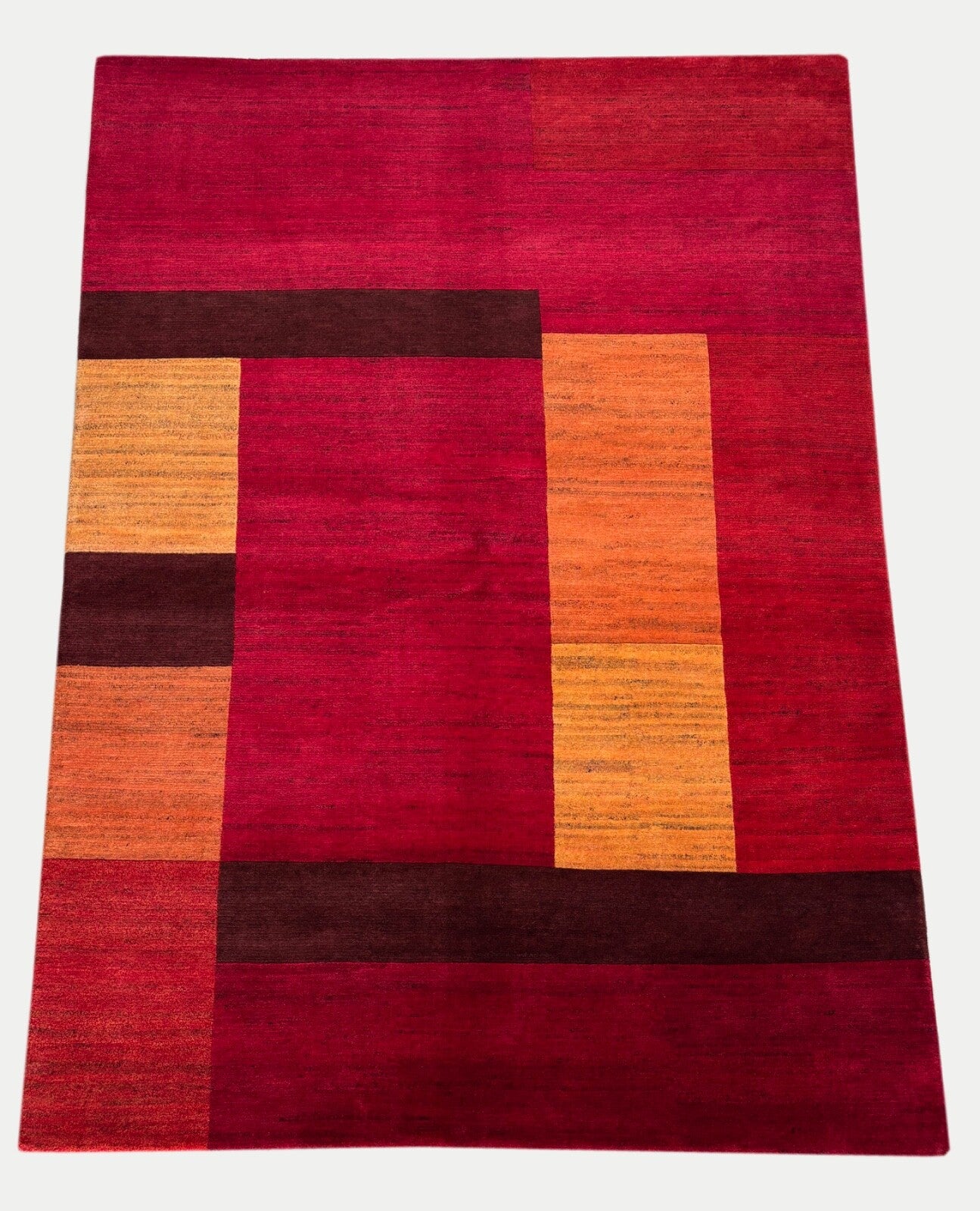 Indonepal Wollteppich 170x240cm  Handgeknüpft  Naturfarbe Rot Gelb ST09