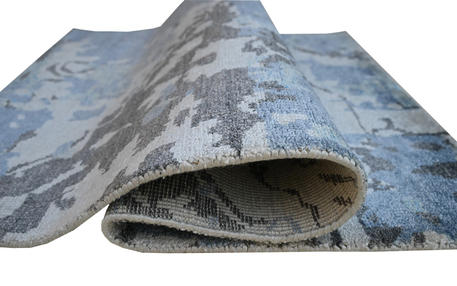 Modernes Handgeknüpfter Bambus 90x150 Vintage Blau Wohnzimmer Teppich SH154