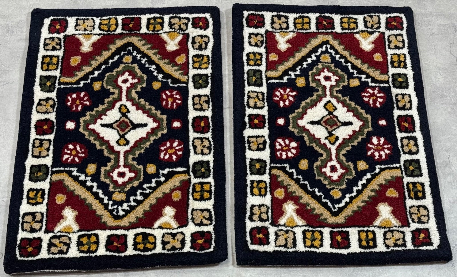 Wollteppich 40x60 Blau Beige Oriental Handgemacht Türvorleger Fussmatte HT370B