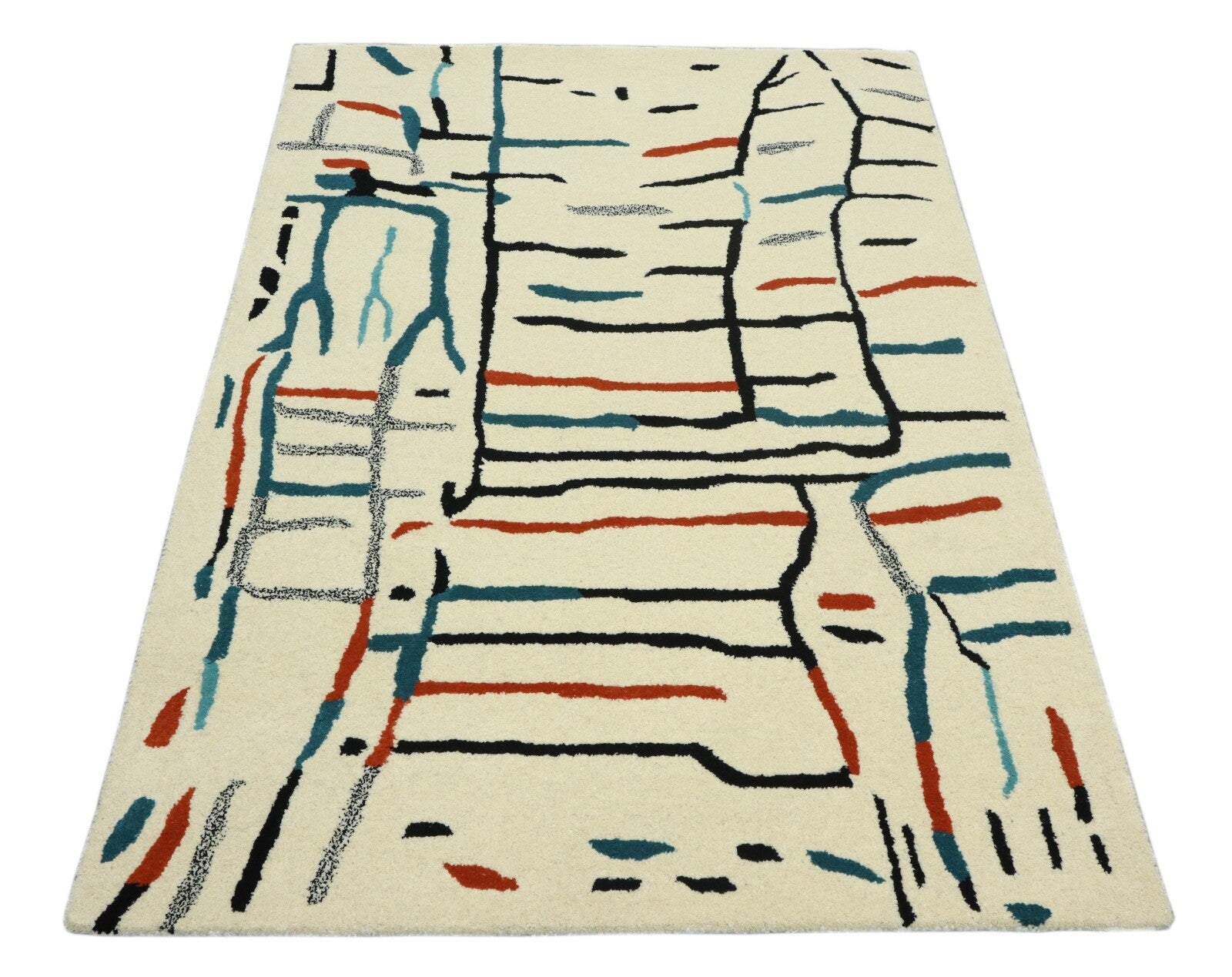 Wollteppich 120x180 béžový bunt Marokko Muster Teppich Handgetuftet Modern HT313