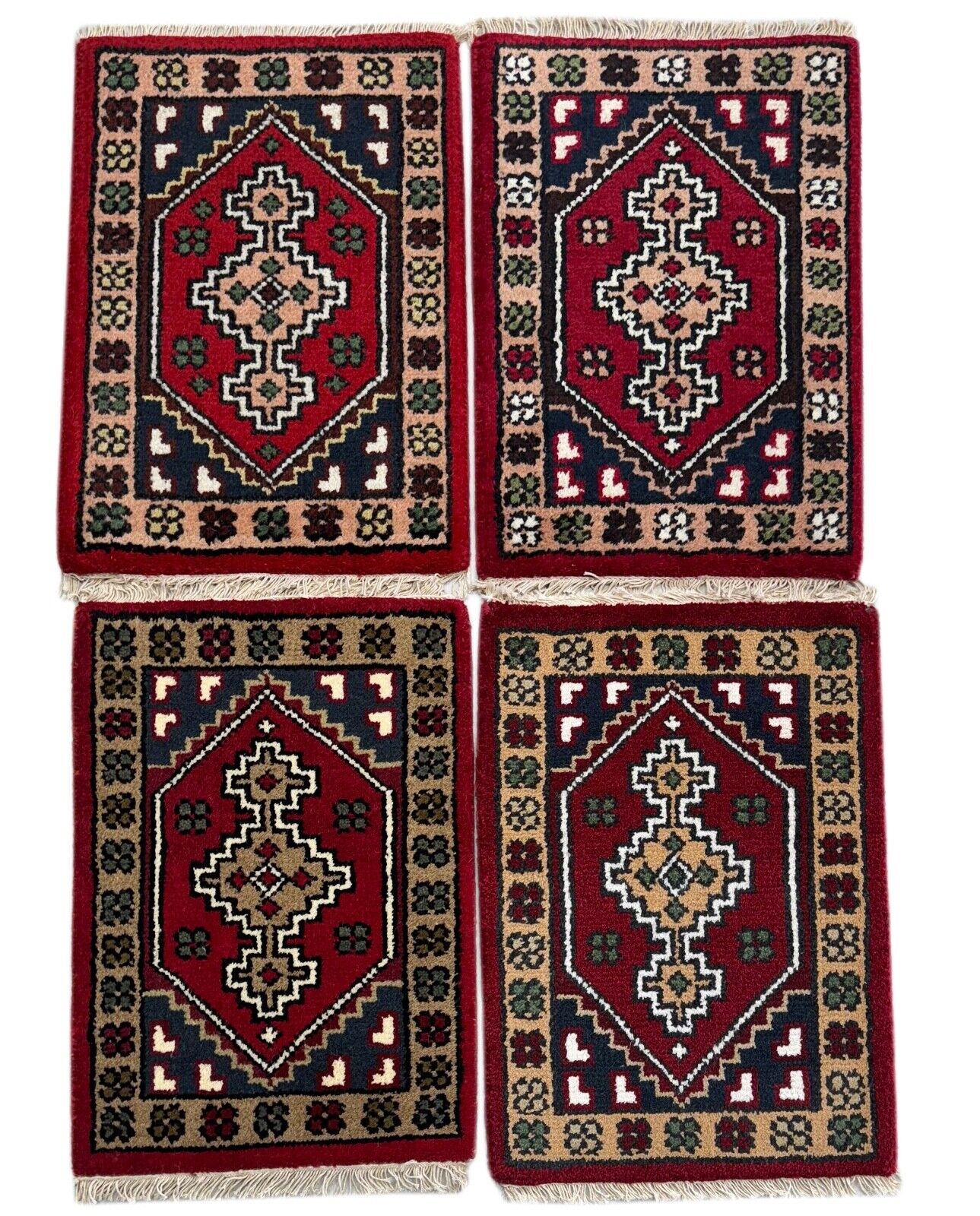 Brücke Teppich 40x60 cm Handgeknüpft Fußmatte Automatte 100% Wolle Rot Blau PH40