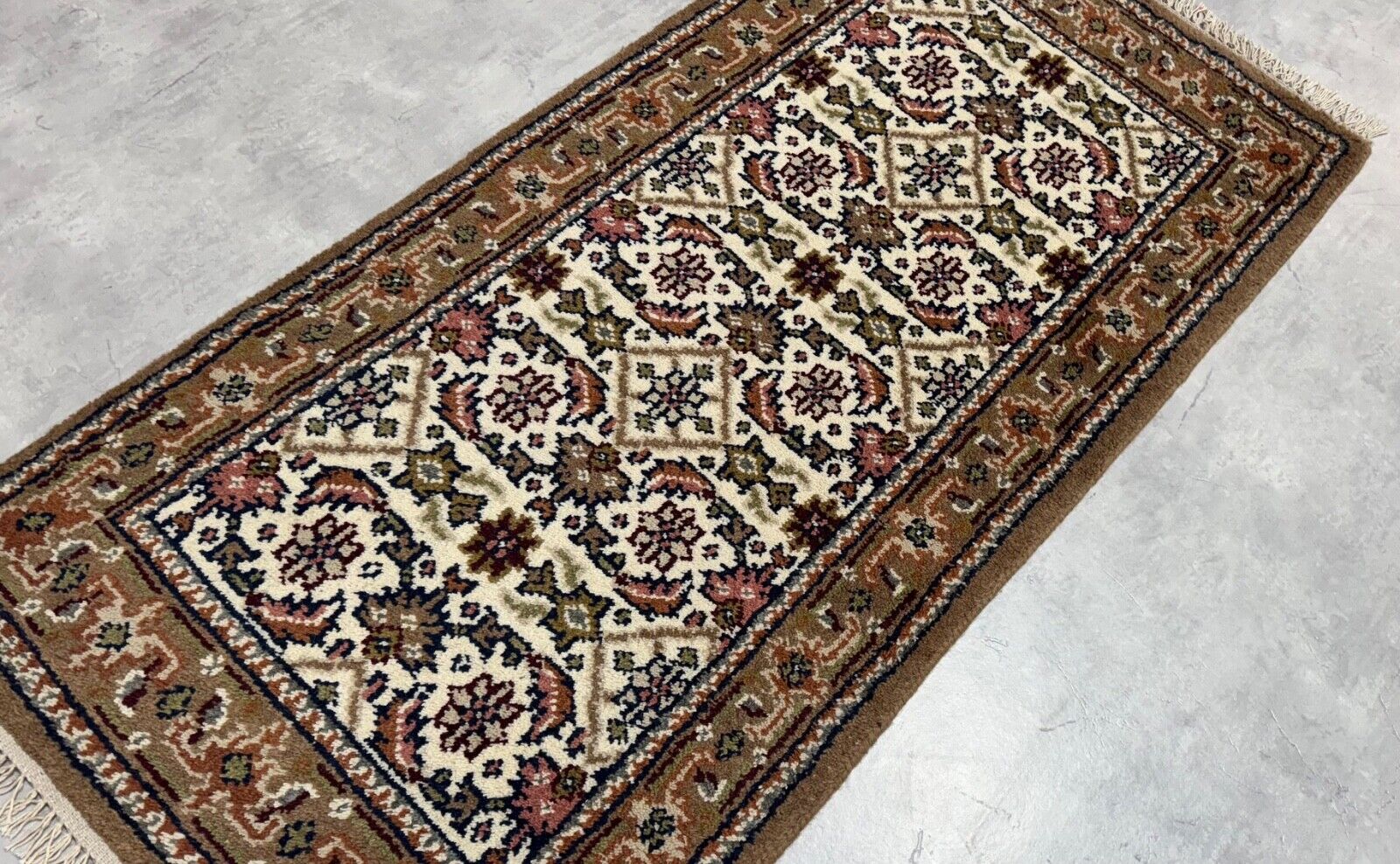 Herati Handgeknüpft Teppich 100% Wolle Orientteppich Beige Braun