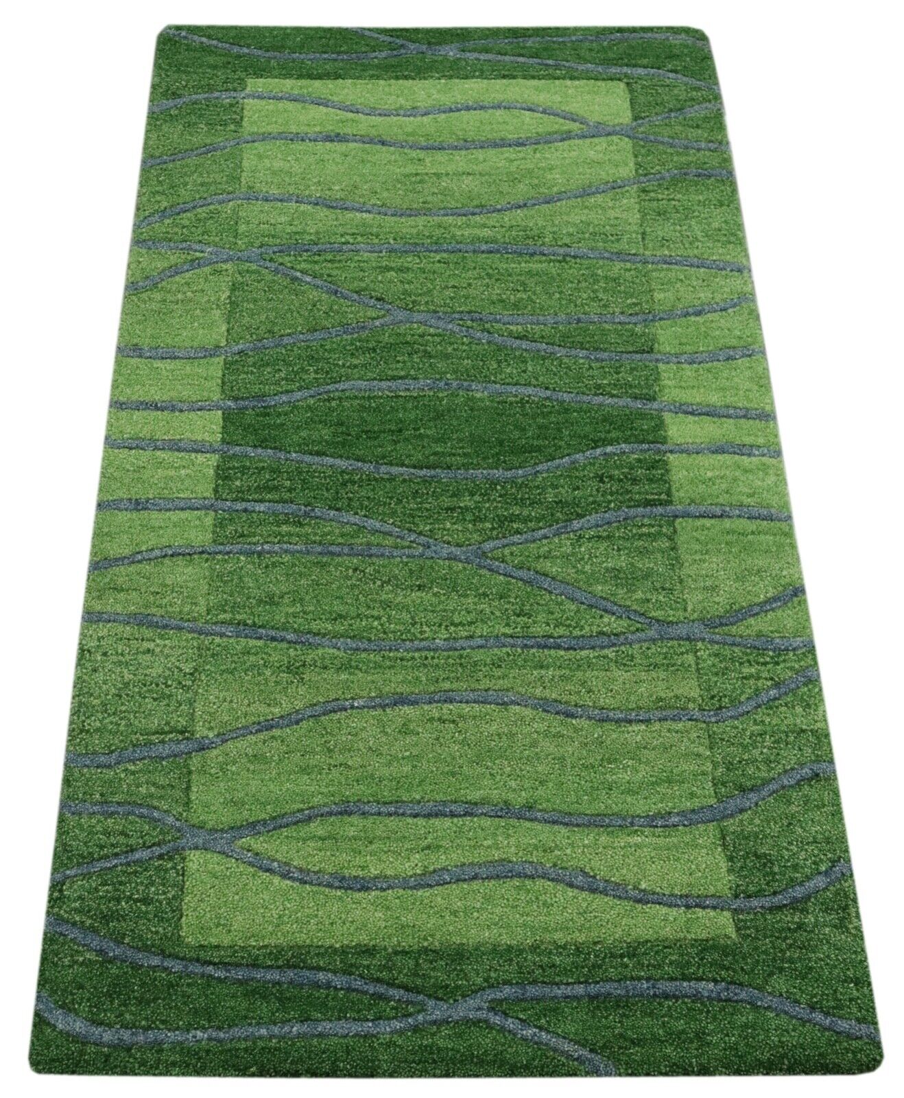 Gabbeh Teppich 100% Wolle 70X140 cm Handarbeit Grün Handgetuftet T1018