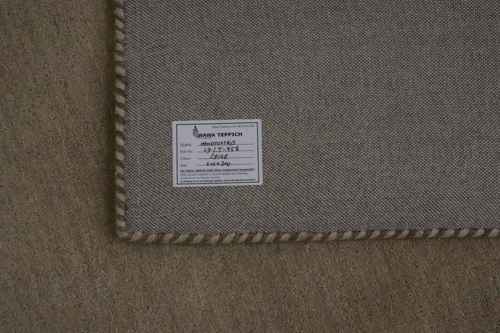 Beige Teppich 100% Wolle 200x300 cm Gabbeh Loom Handgewebt T958