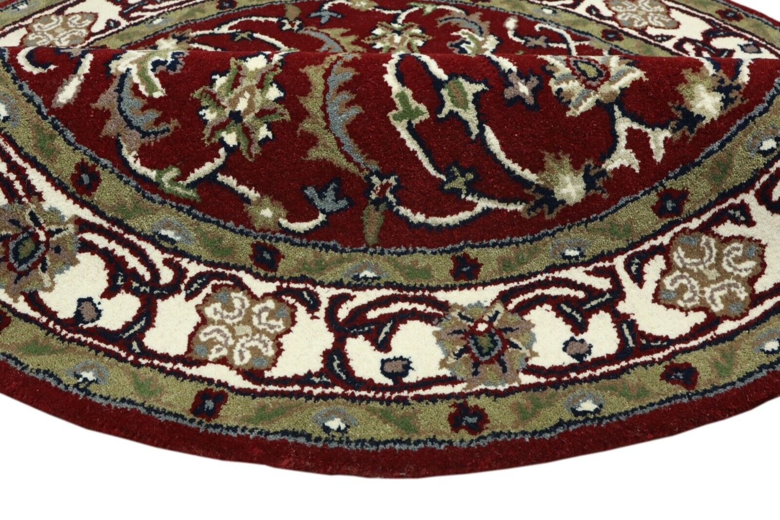 Rund Orient Rot Teppich 100% Wolle 150X150 cm Handarbeit Handgetuftet T950