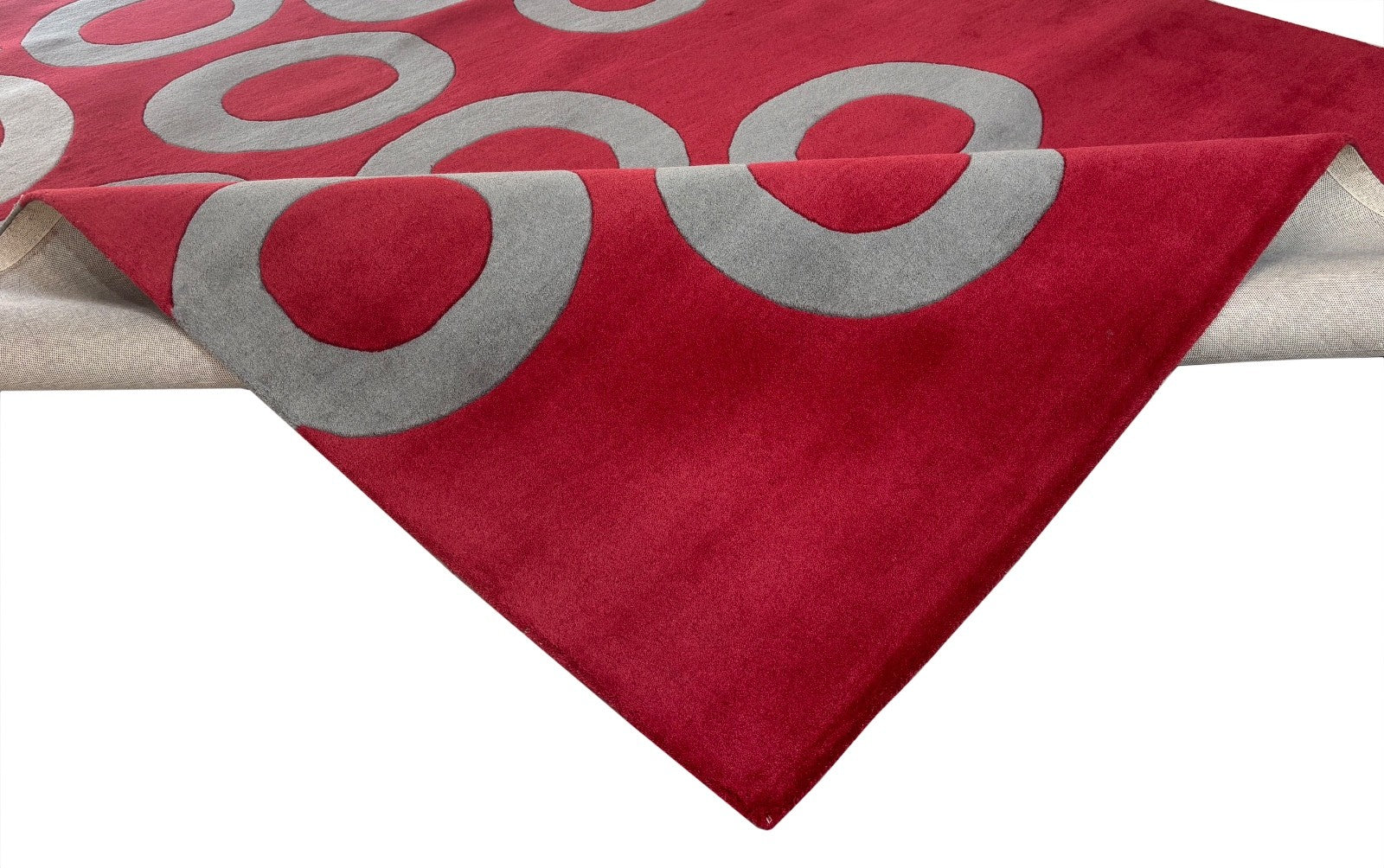 Rot Teppich 100% Wolle Modern Design Kreise 275x365 cm Handgetuftet  MA140