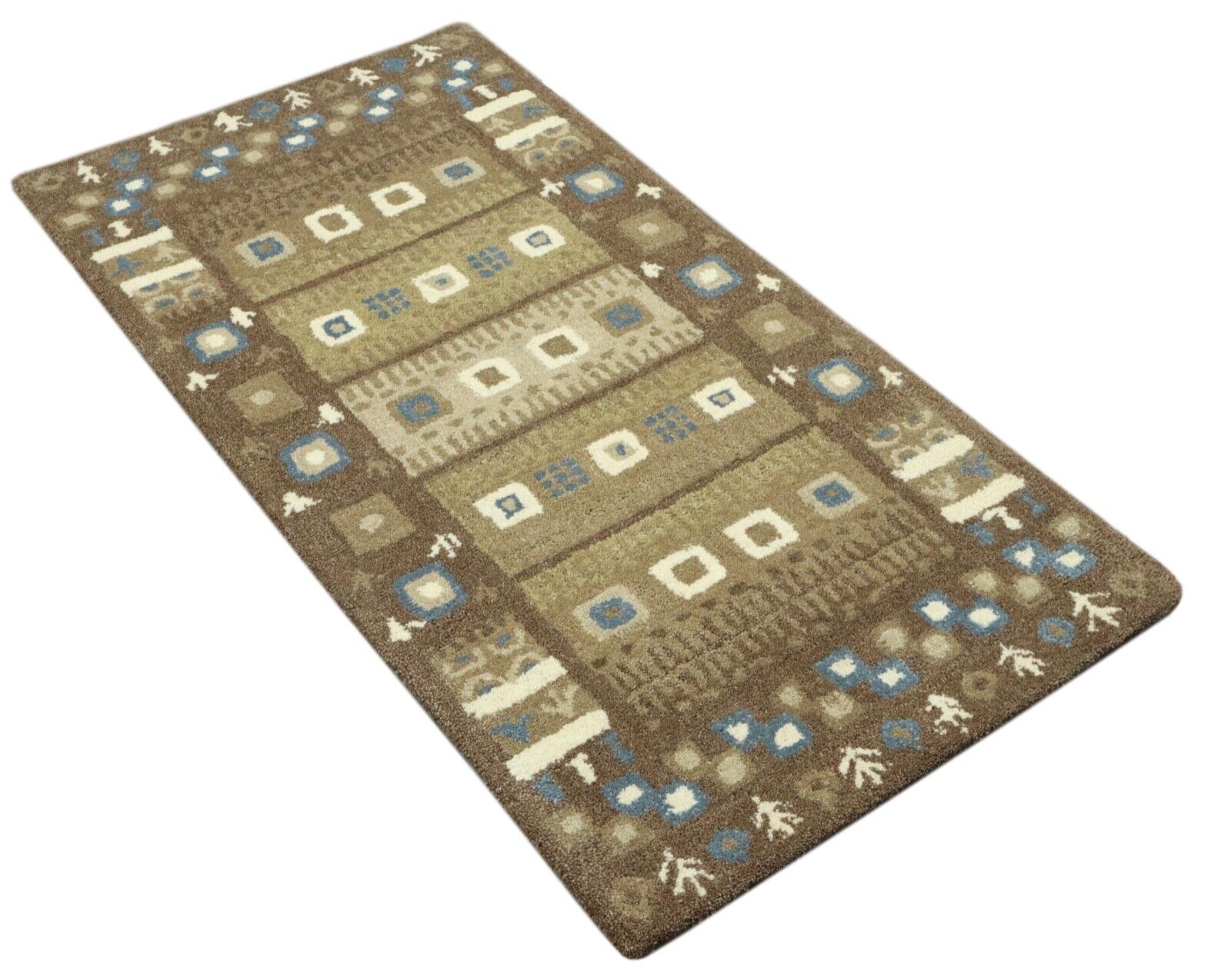 Gabbeh Teppich 100% Wolle 70X140 cm Pistazie farbe Handgetuftet T1008