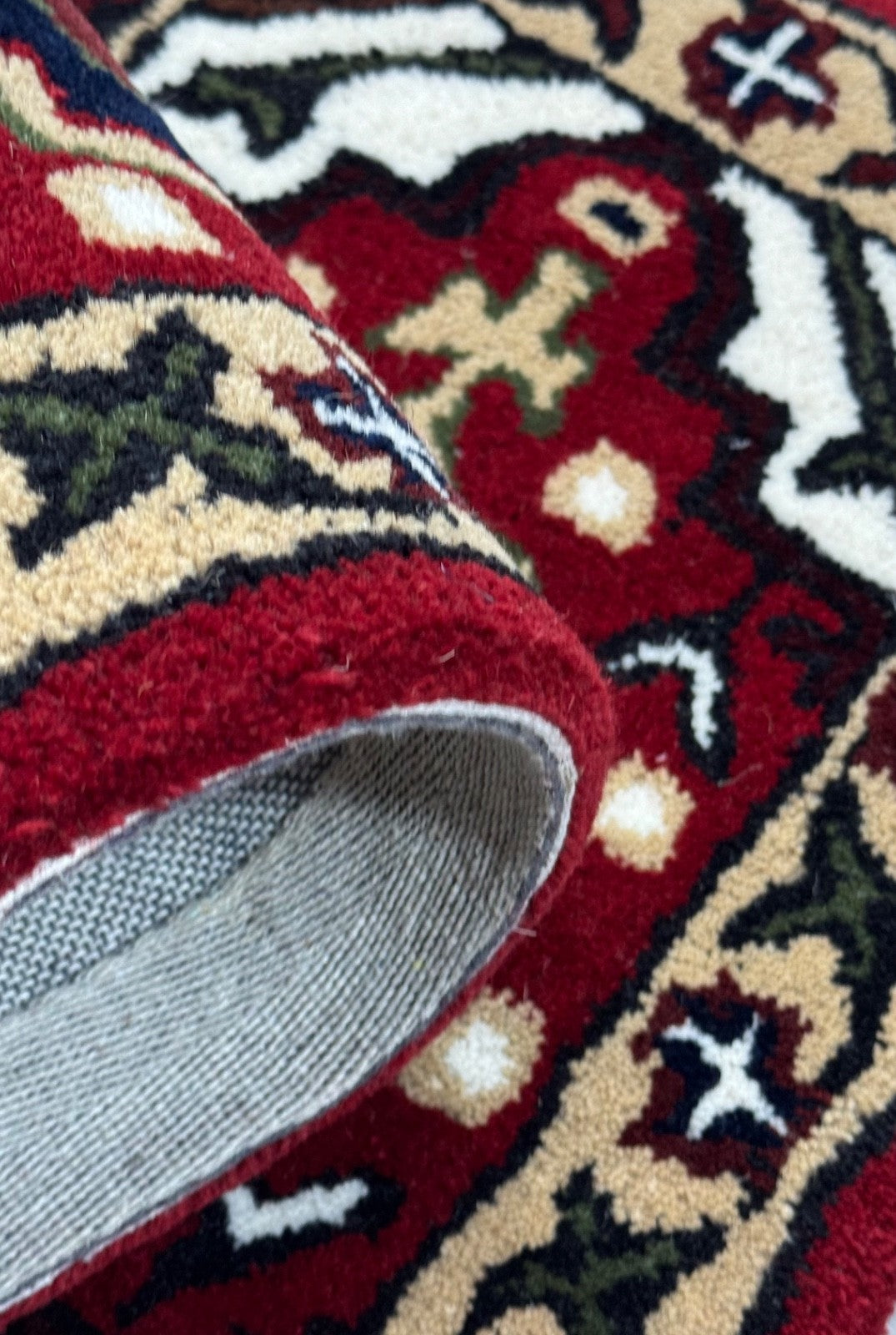 Wollteppich 40x60 Rot Beige Oriental Handgemacht Türvorleger Fussmatte HT372R