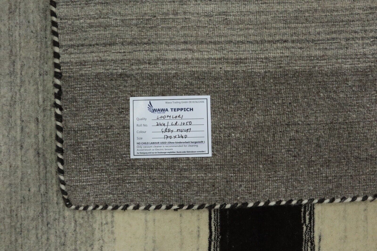 Vaip 100% vill, 170x240 cm, hall, must, beež, käsitsi kootud, Gabbeh, LR1050 