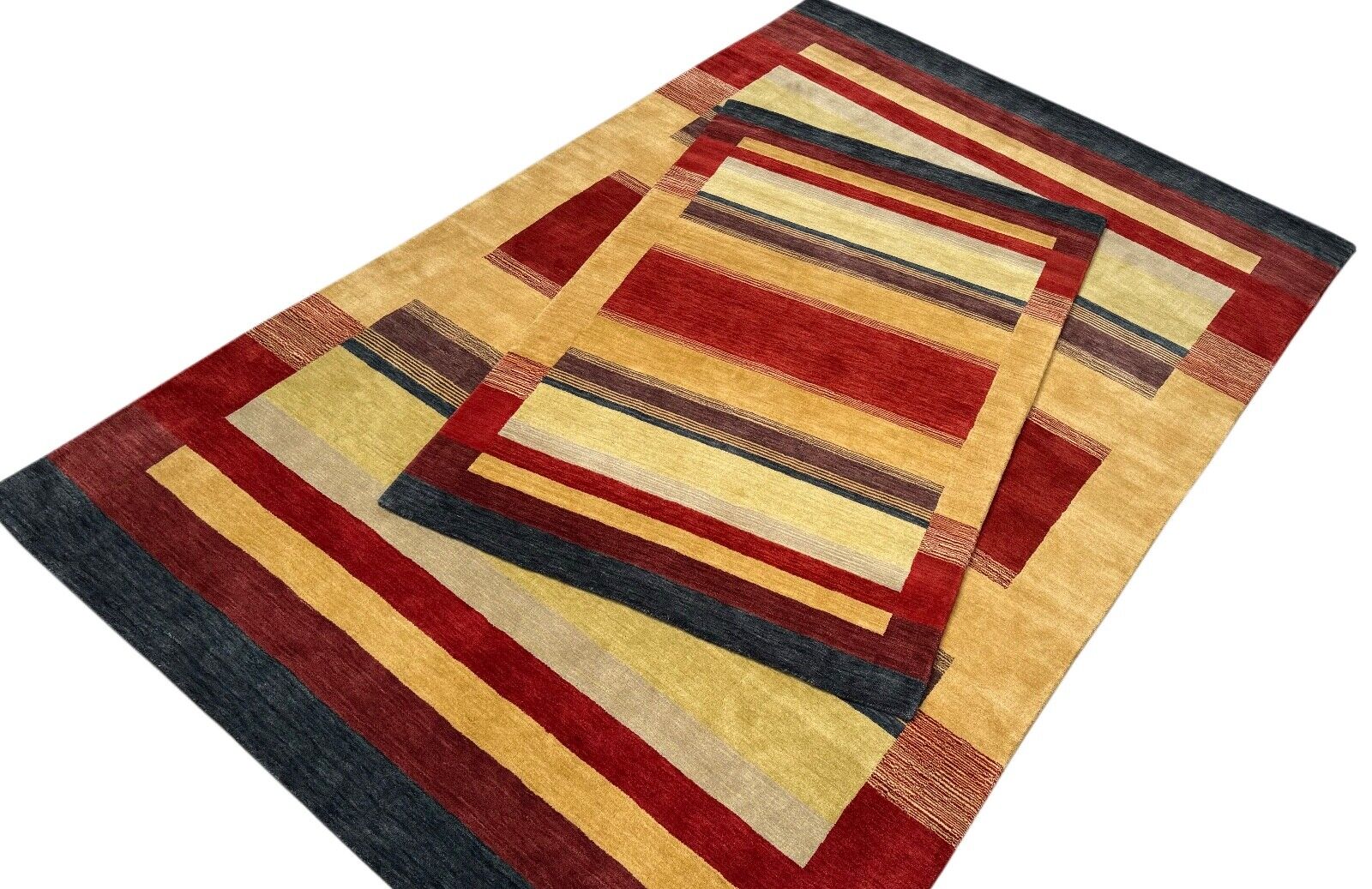 Gabbeh Teppich 100% Wolle 120x180 cm Rot Gold Bunt Handgewebt Orientteppich BR10