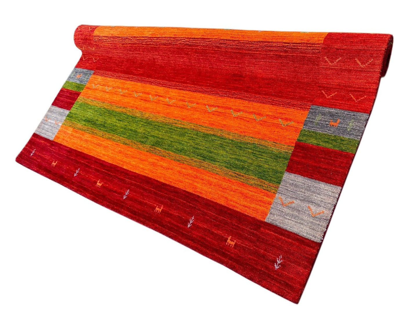 Gabbeh Teppich 100% Wolle 200x250 cm Rot Grün Handgewebt Orientteppich Bunt 108