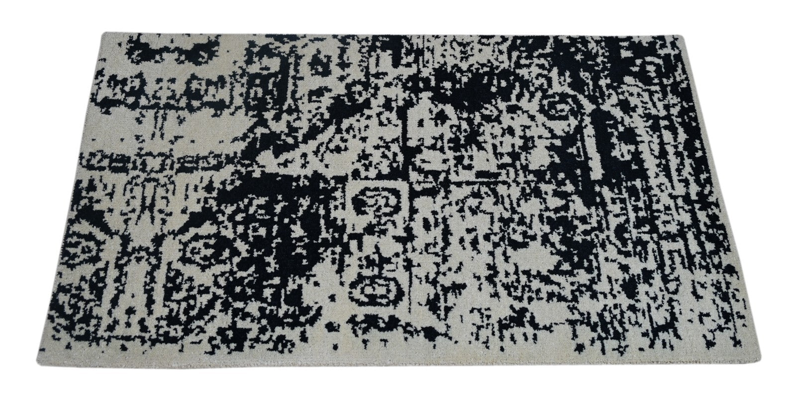 Modernes Handgeknüpfter Wolle 90x150 Vintage weiß grau Wohnzimmer Teppich SH160