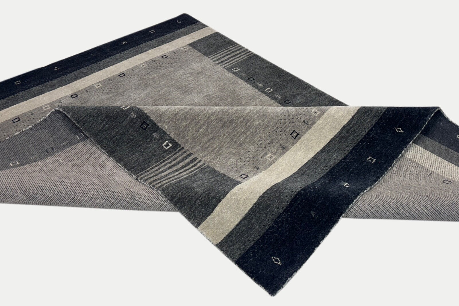 Gabbeh Wollteppich 170x240cm Handgewebt 100% Wolle Grau Modern Teppich ST26