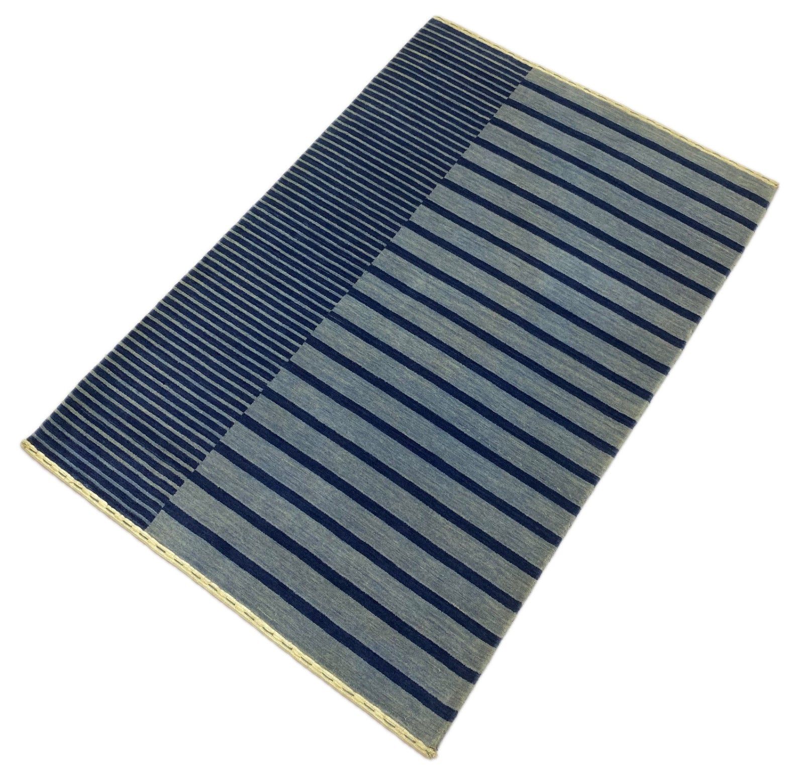 Alfombra de lana hecha a mano 125x185 cm Alta calidad Azul oscuro Azul claro Moderna 191