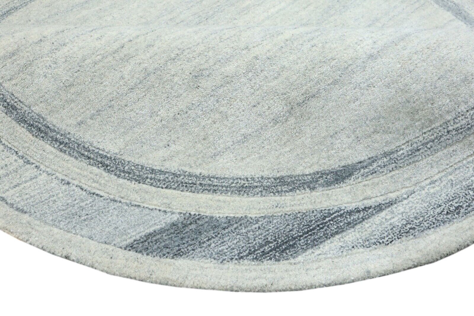 Rund Beige Grau Teppich 100% Wolle 150X150 cm Handarbeit Handgetuftet T949