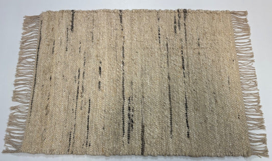 Teppich 60x90 cm BaumWolle Jute Naturfarben Handgewebt Flatweave Deko D527