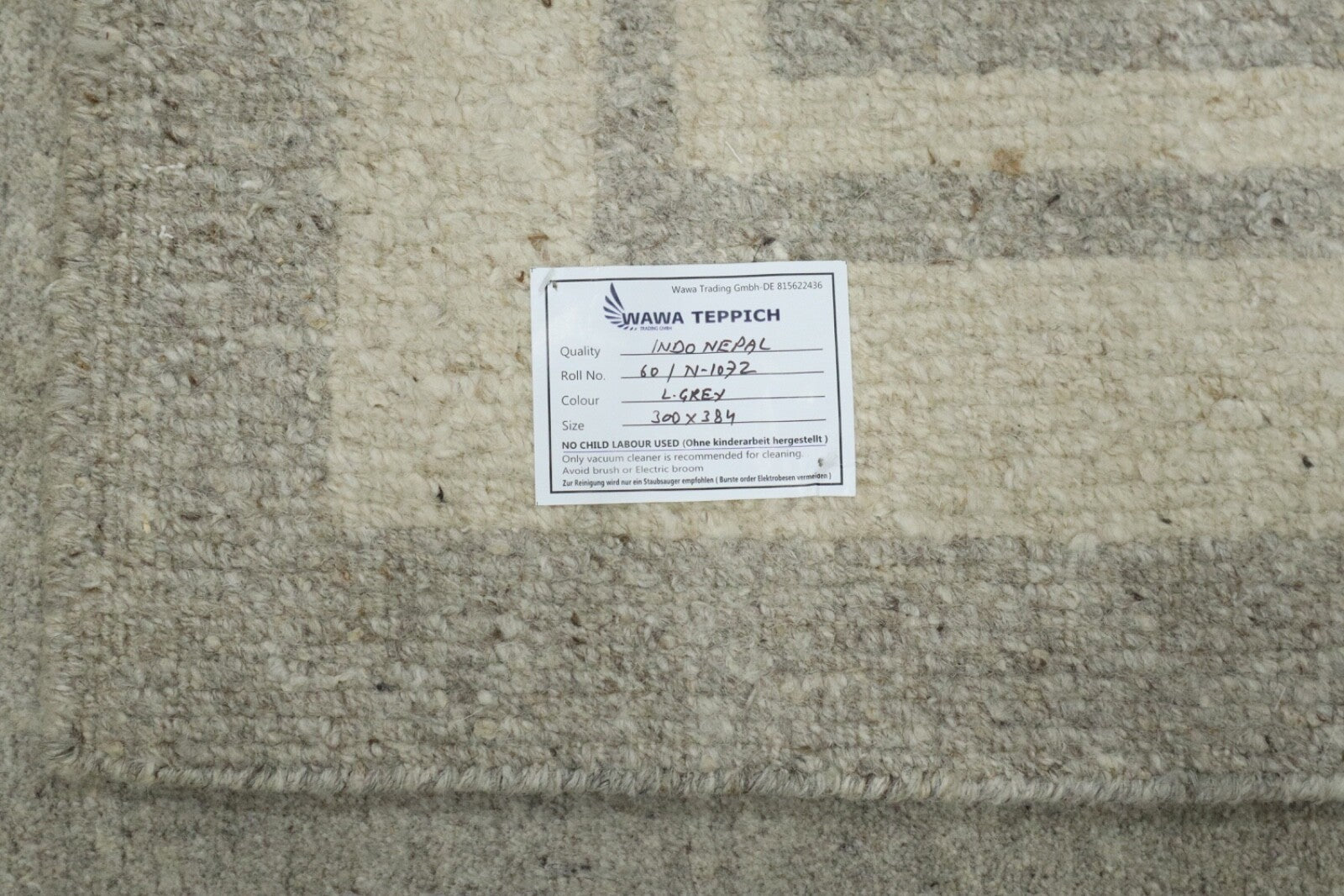 Wollteppich Grau Beige Indo Nepal Handgeknüpft Modern Rand Teppich 300X380 cm