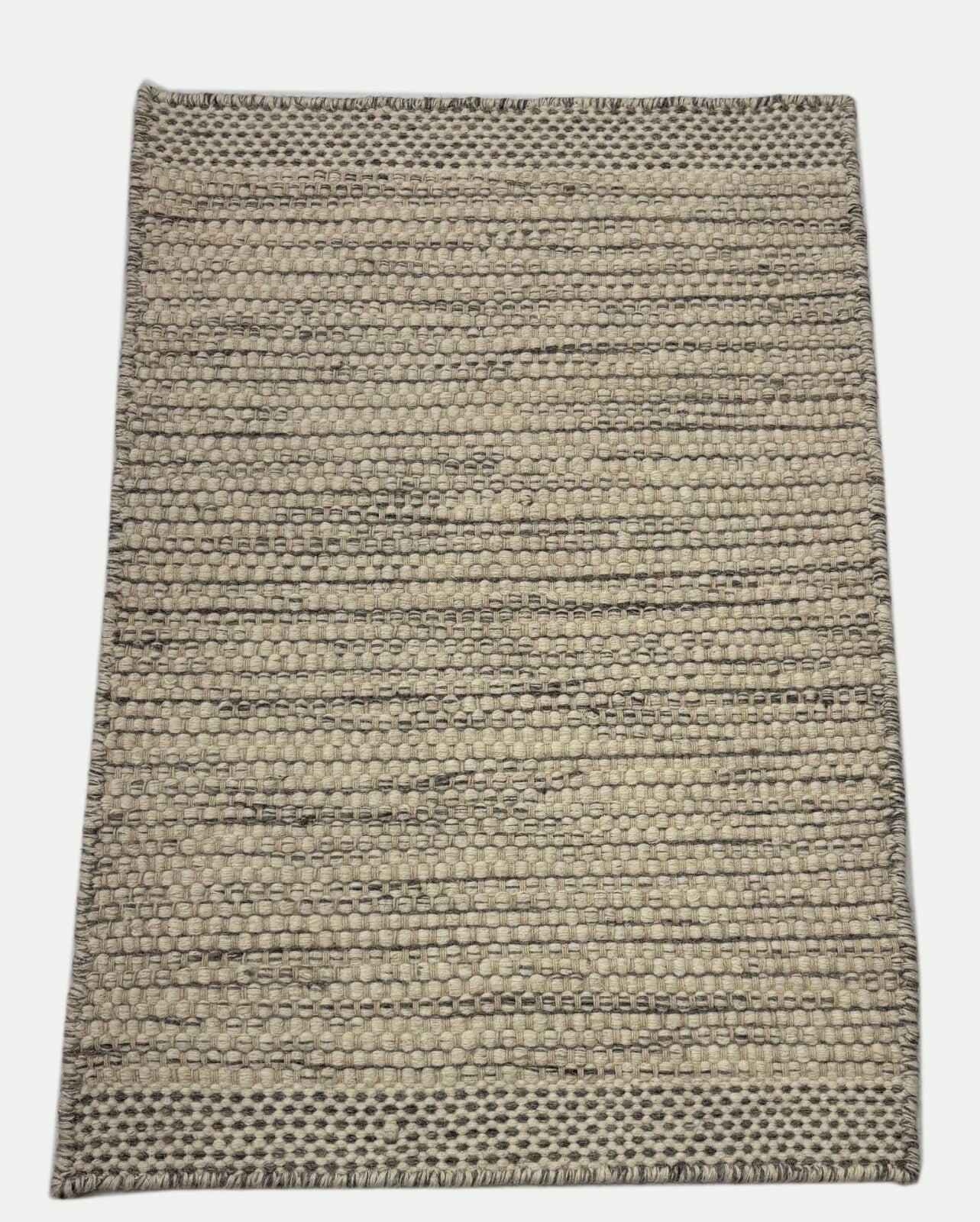 Handgefertigte Kilim Dhurry Teppich 60x90 cm Naturbeige Grau  100% Wolle DWD555