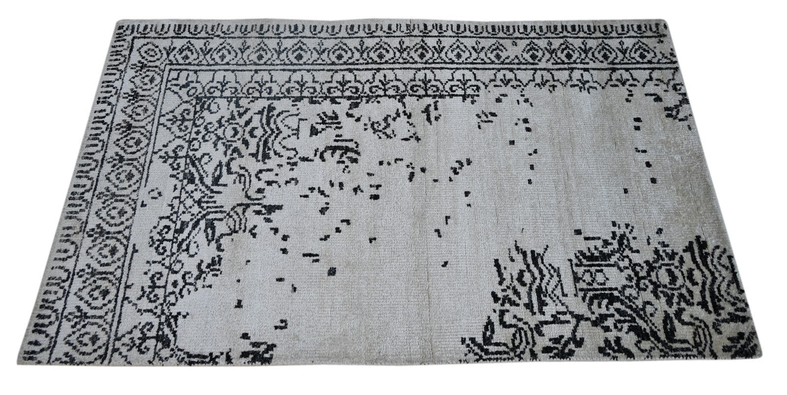 Modern, kézzel csomózott bambusz szőnyeg 90x150 vintage fehér ezüst nappali szőnyeg SH172