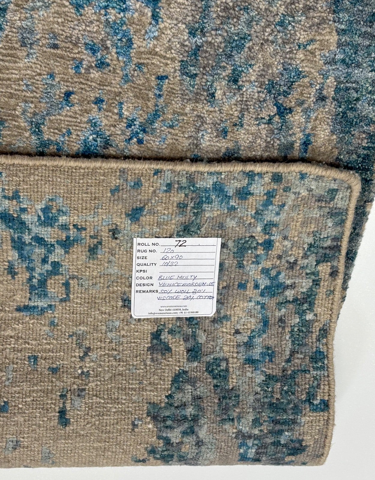 Orientteppich 60x90 cm Handgeknüpft Viskose Blau Grau Multicolor Glanz R72