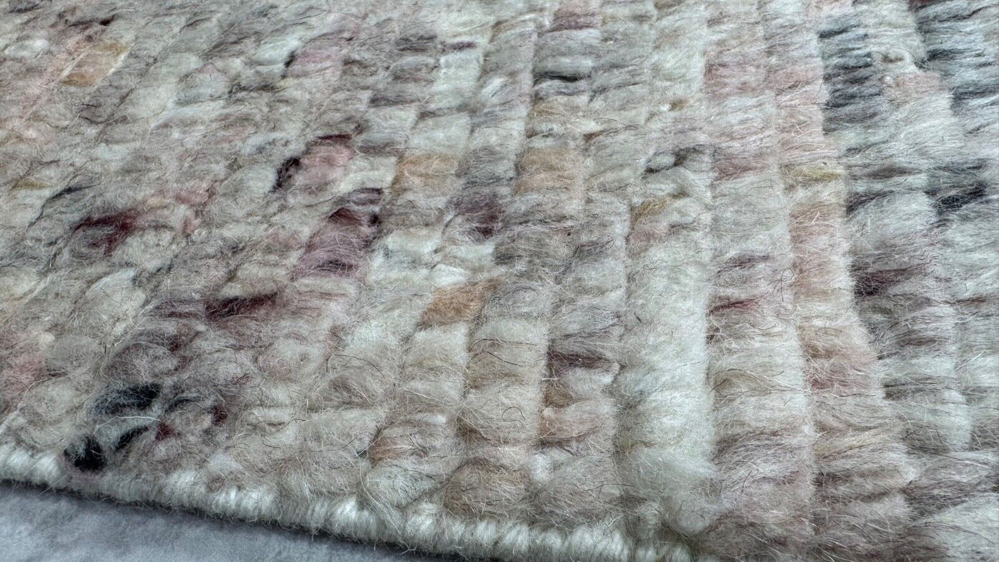 Handgeknüpfter 100% Wollteppich 60x90 Modern Design Teppich Grau Beige BCI83