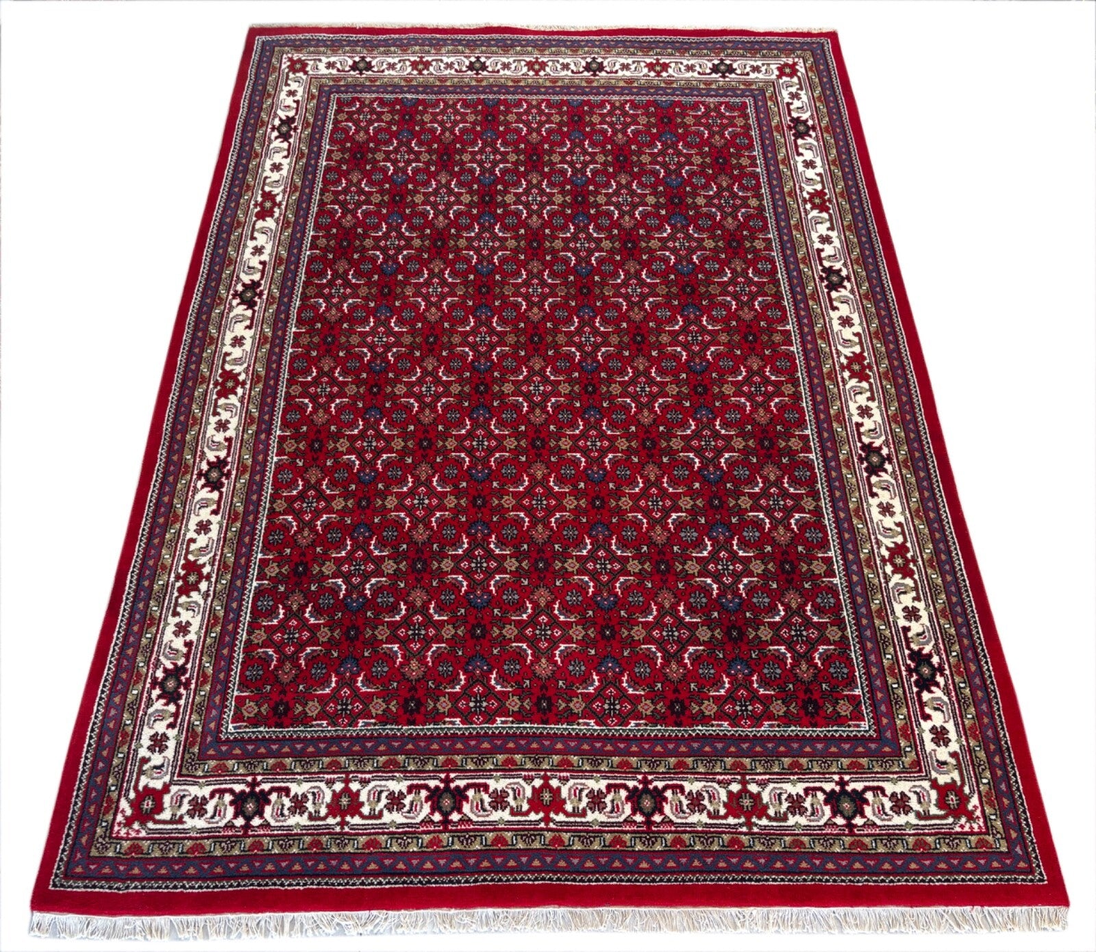 Orientteppich 250x350 Rot Handgeknüpft Herati Design 100 % Schurwolle Teppich