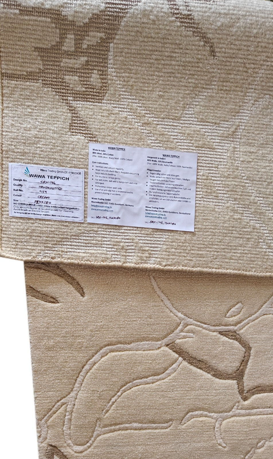 Modernes Handgeknüpfter Wolle 120x180 Vintage Creme Wohnzimmer Teppich SH146