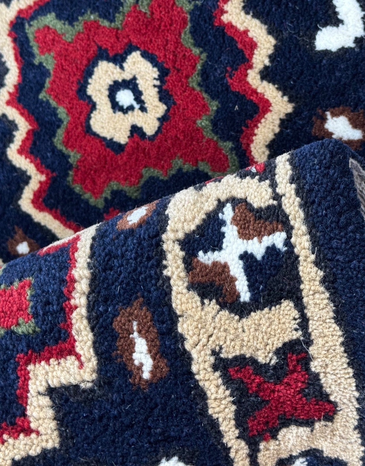 Wollteppich 40x60 Blau Beige Oriental Handgemacht Türvorleger Fussmatte HT372B