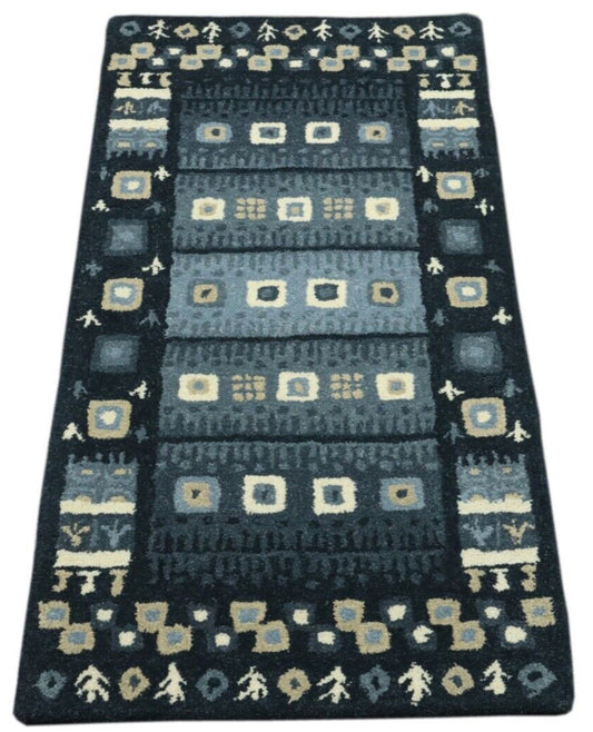 Gabbeh Teppich 100% Wolle 70X140 cm Handarbeit Hell Blau Handgetuftet T1004