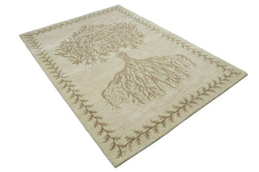 Beige Teppich 100% Wolle 160X230 cm Handarbeit Handgetuftet T937