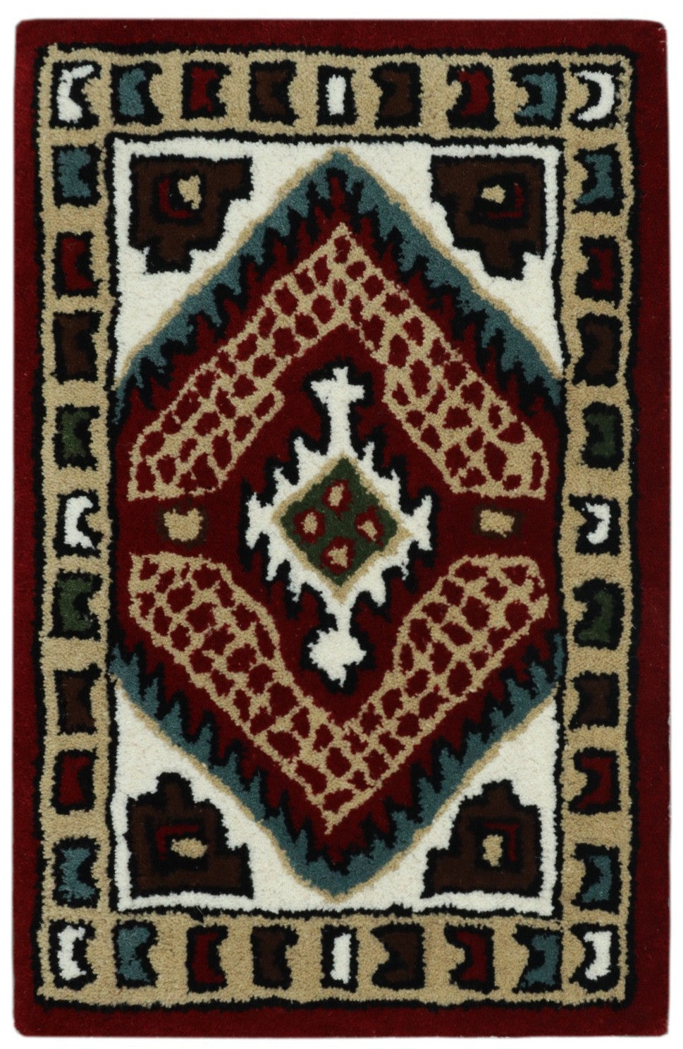 Wollteppich 40x60 Rot Beige Oriental Handgemacht Türvorleger Fussmatte HT376R