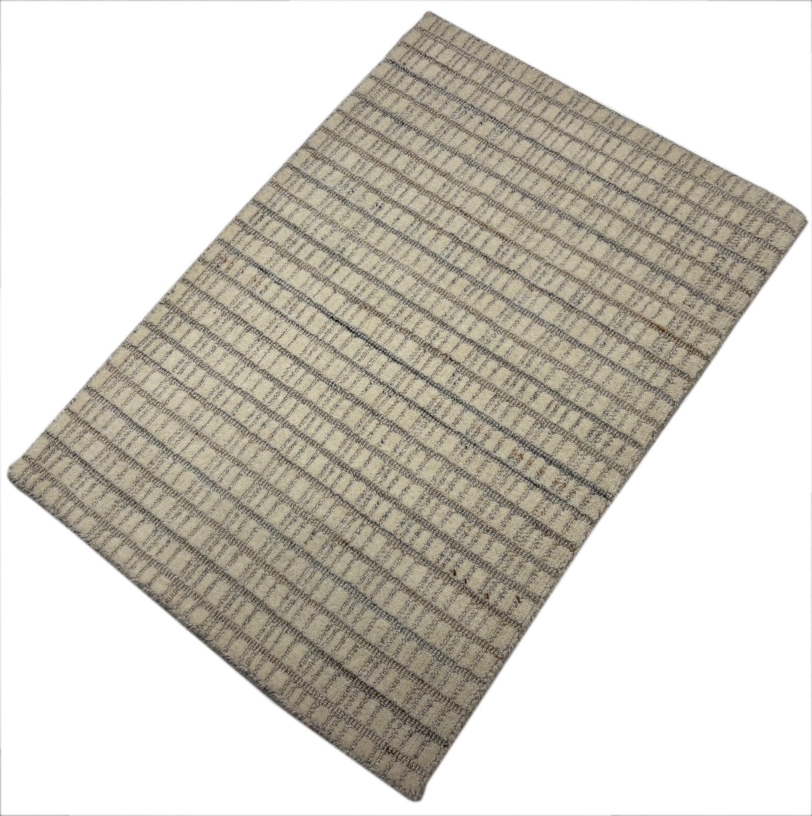 Tappeto in lana tessuto a mano 60x90cm Beige Grigio Design scandinavo moderno D819 