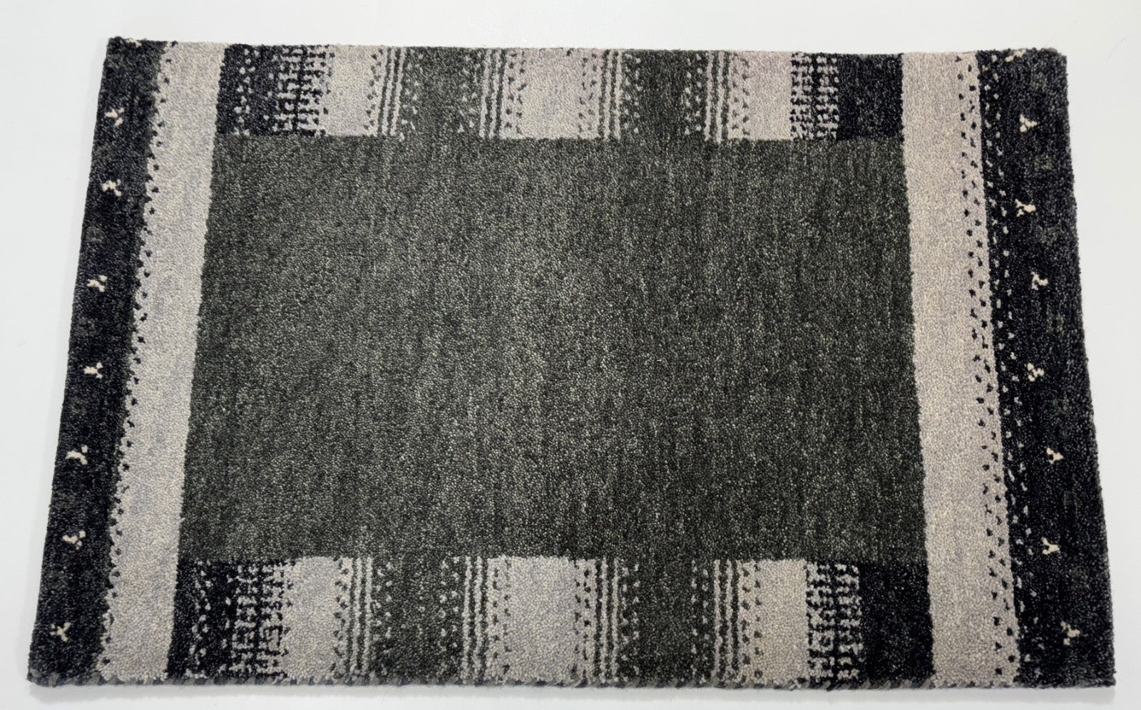 Gabbeh Teppich 60x90 cm Handgeknüpft 100% Wolle Dunkelgrün Grau Modern R72