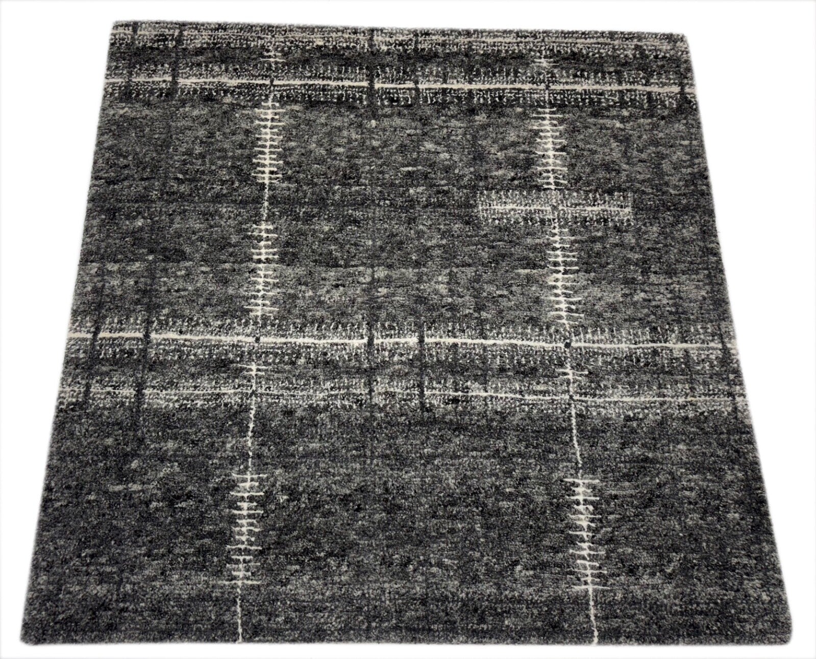 Handgeknüpfter Wollteppich 90x90 cm Dunkelgrau Modern Design Teppich R109