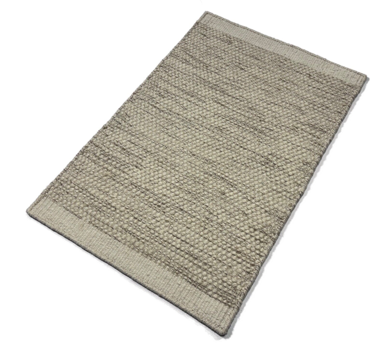 Kilim Dhurry Teppich 60x90cm Handgefertigt 100% Wolle Naturbeige Sandgrau D103