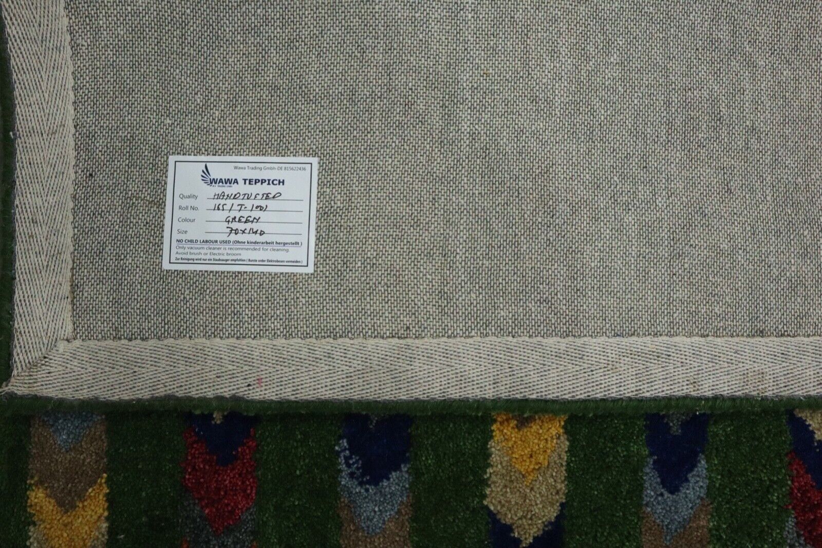 Gabbeh Teppich 100% Wolle 70X140 cm Handarbeit Grün Handgetuftet T1001