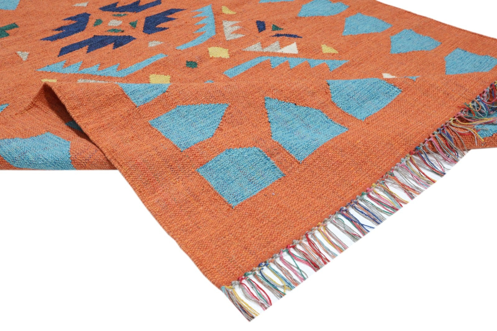 Kelim Teppich 100% Baumwolle flach gewebt mit Fransen Kilim Dhurrie 8 Designs CT