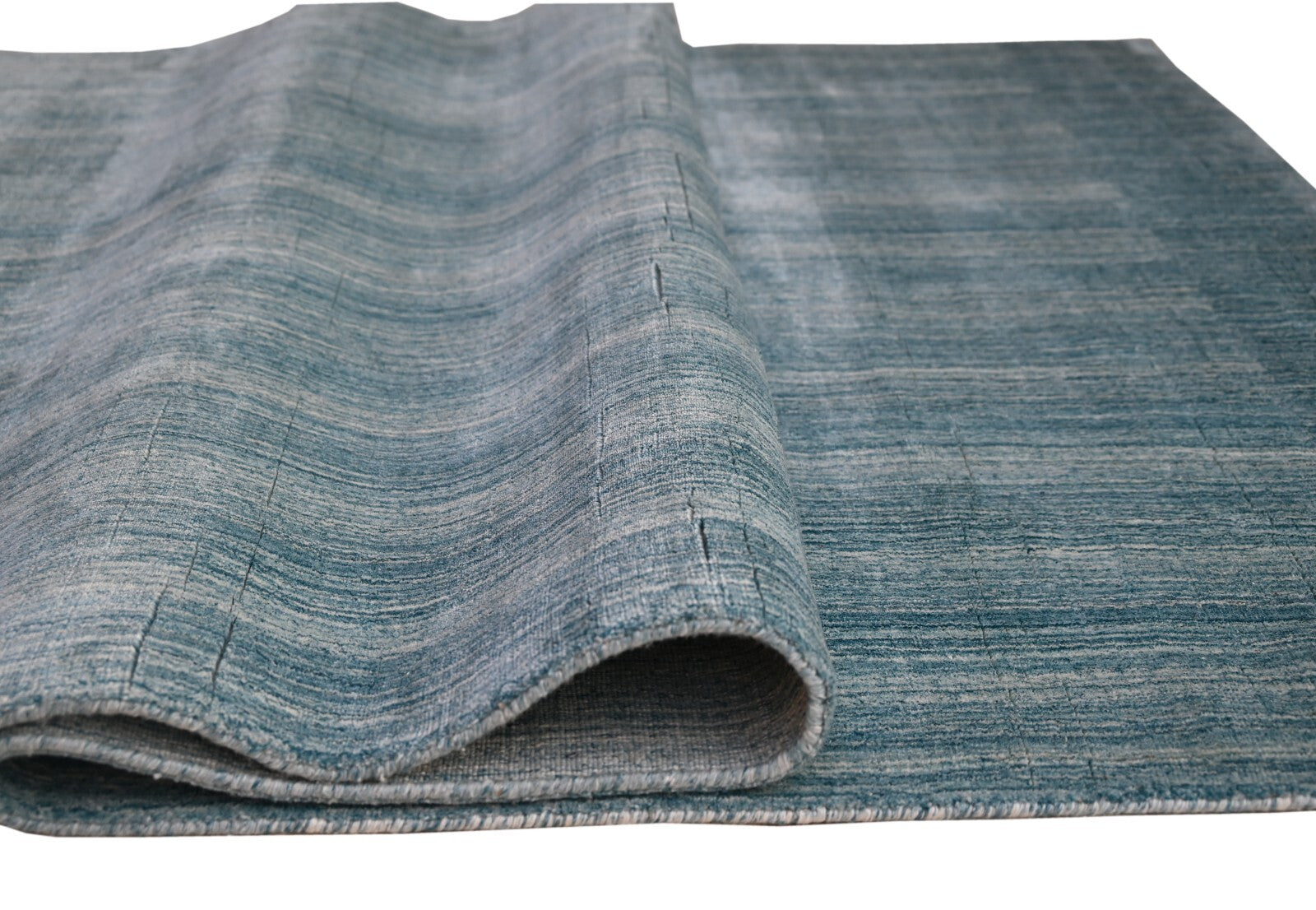 Handgewebter Teppich 160x230 Blau Glanzoptik Woll-Viskose Flach Wohnzimmer SH114