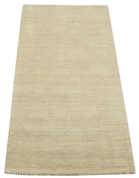 Gabbeh Teppich 100% Wolle 70X140 cm Handarbeit Beige Handgetuftet T1036