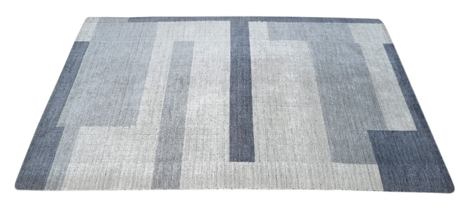 Handgewebter Teppich 160x230 blau-multi Glanzoptik Wolle Flach Wohnzimmer SH107