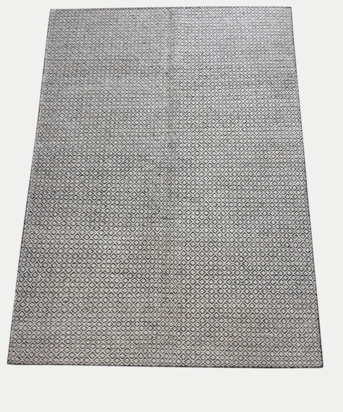 Flachgewebter Kilim Teppich 170x240cm 100% Wolle Beige Dunkelgrau ST14