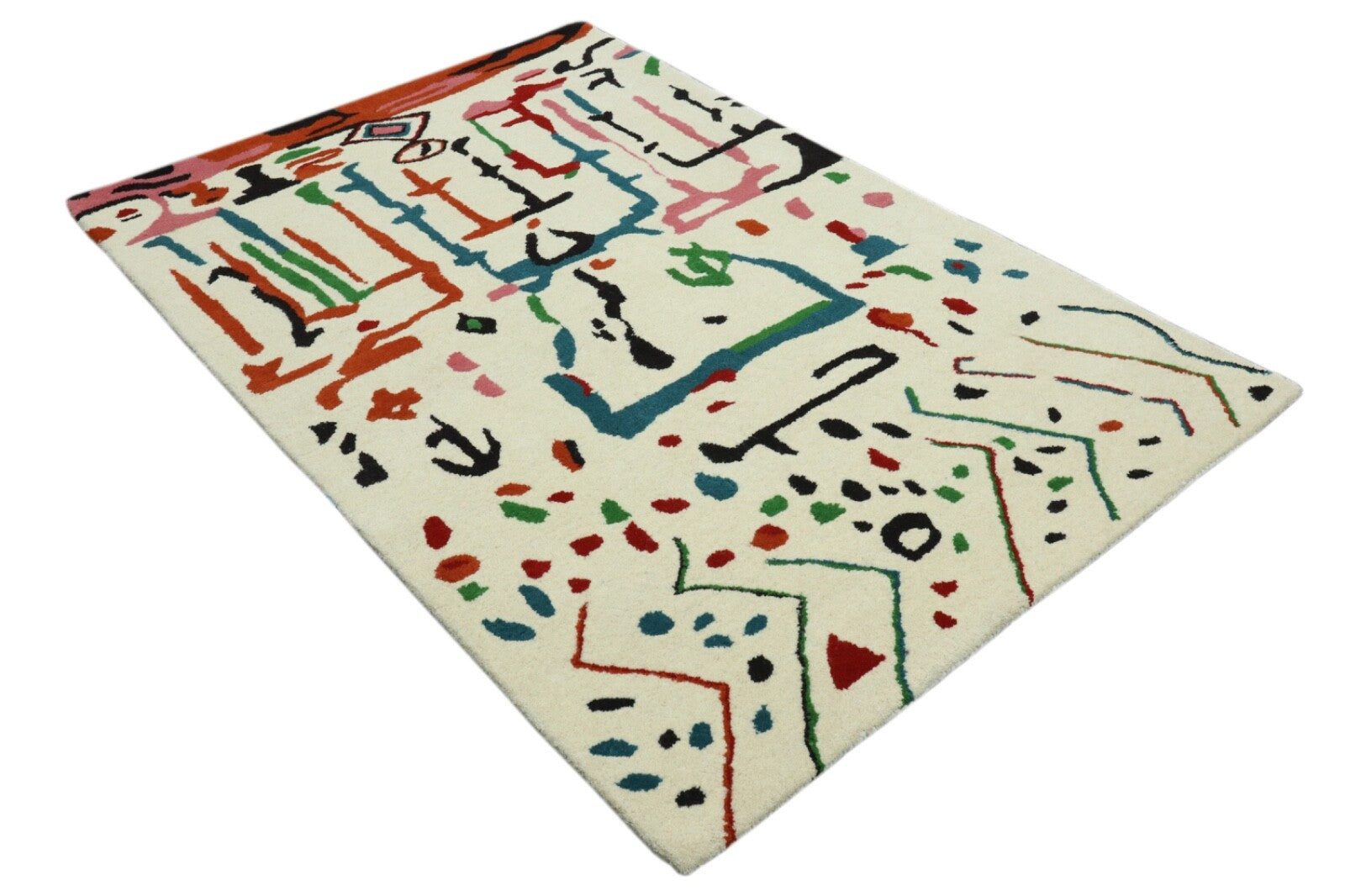 Wollteppich 120x180 Beige Bunt Marokko Abstrakt Muster Teppich Handgetufte HT300