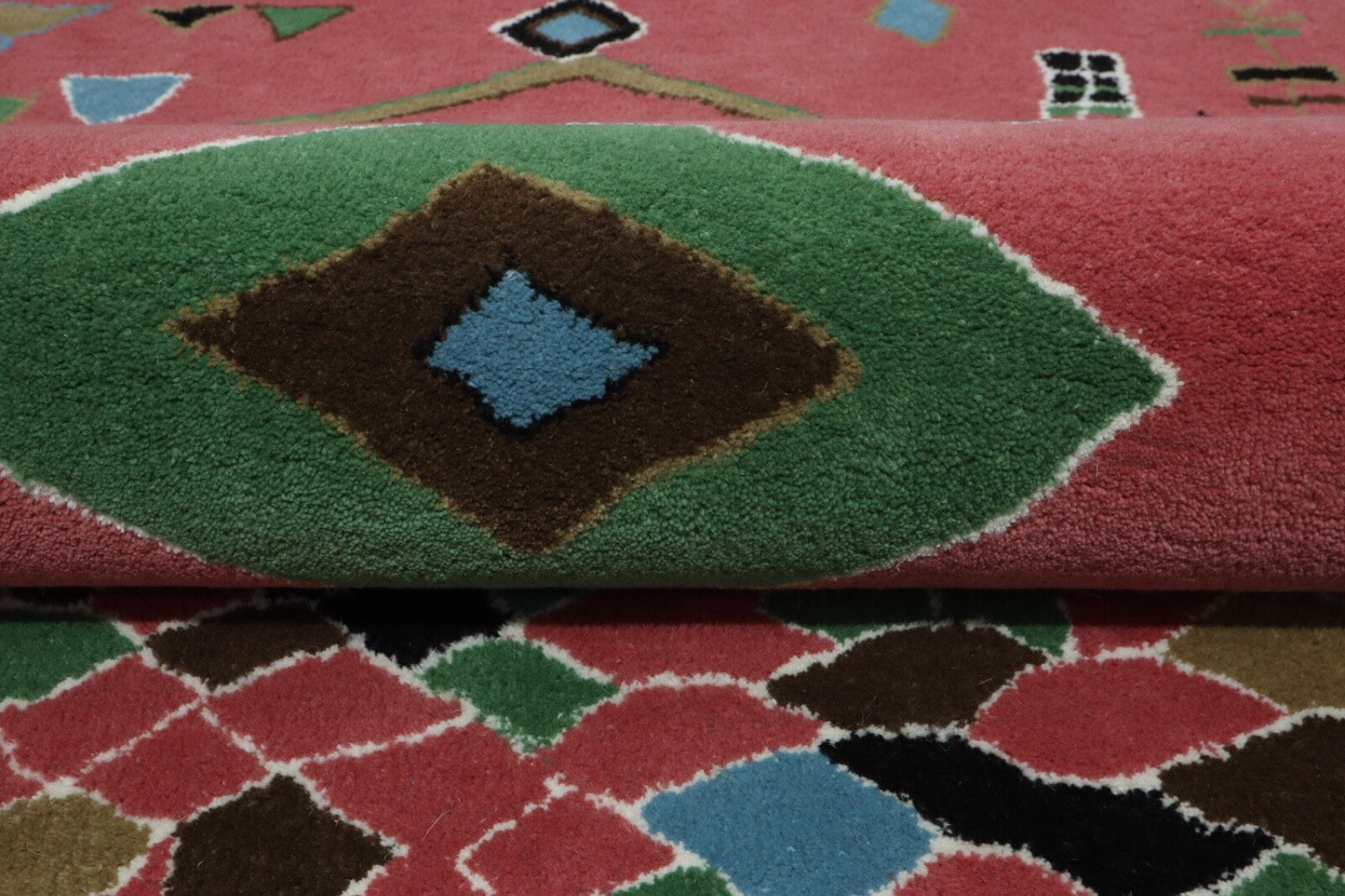 Wollteppich 120x180 Rosa Bunt Rauten Marokko Muster Teppich Handgetuftet HT304