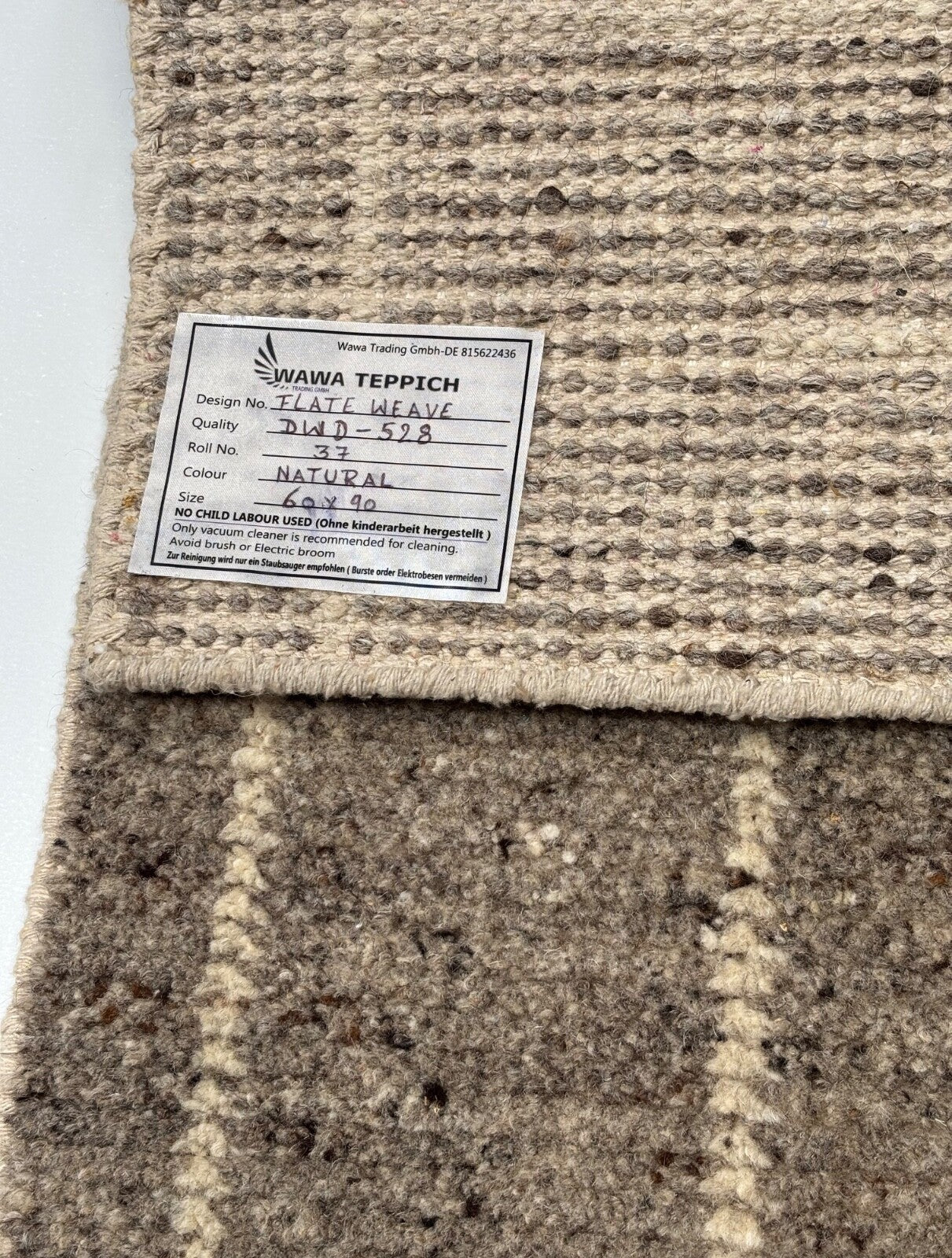 Teppich 60x90cm Handgeknüpft 100% Wolle Naturbraun Beige Handgefertigt D528