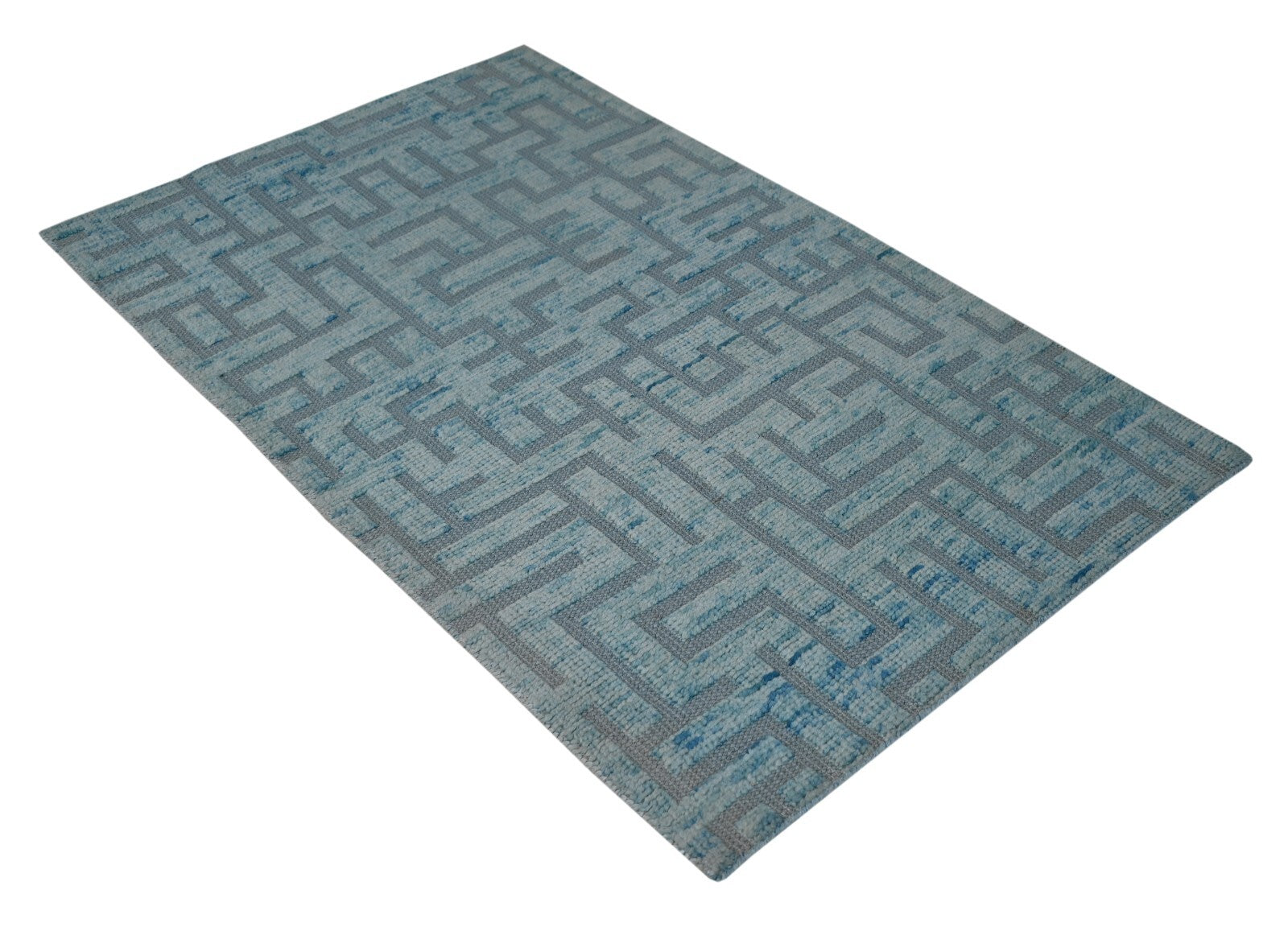 Modernes Handgeknüpfter Wolle 90x150 Vintage Blau  Wohnzimmer Teppich SH153