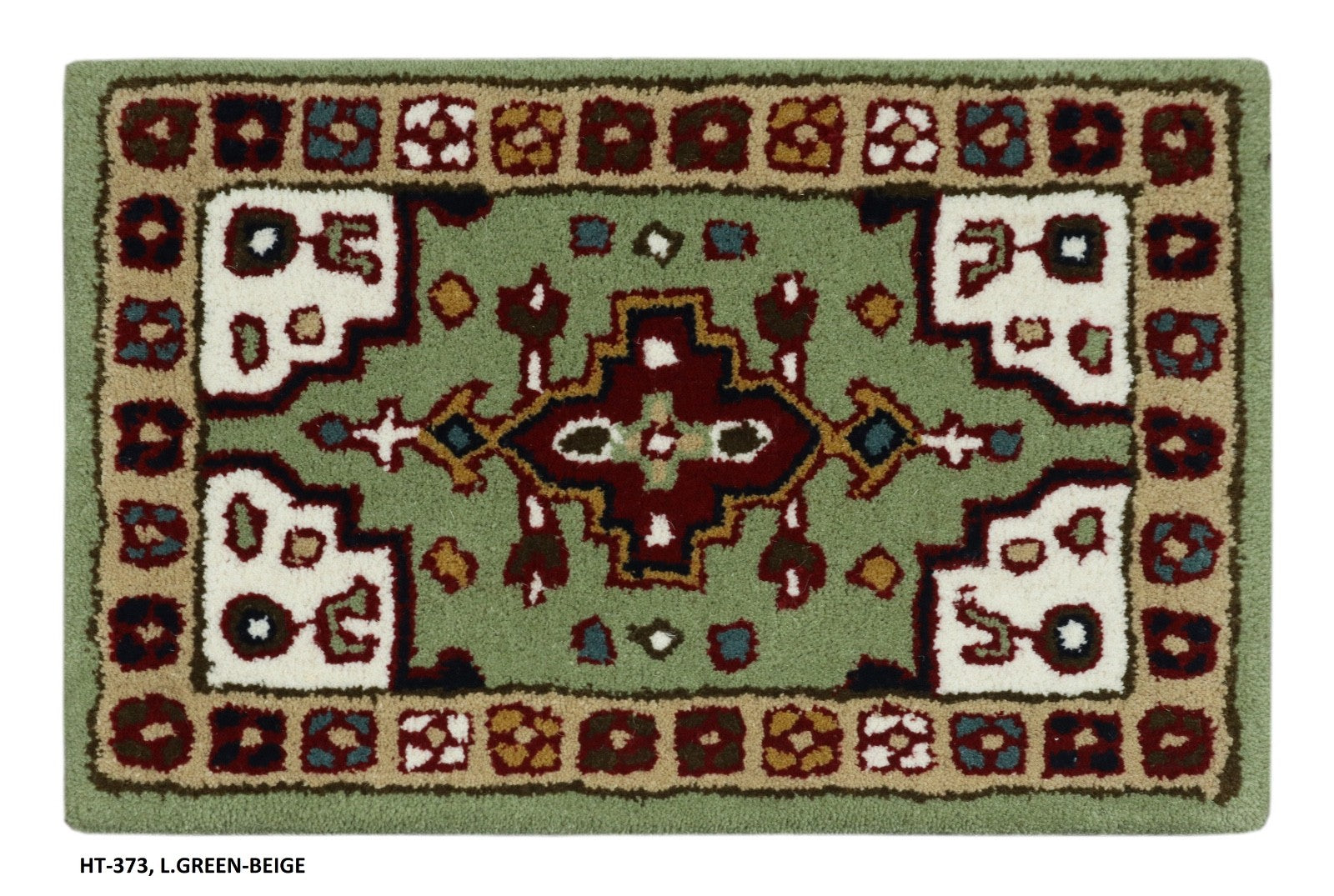 Wollteppich 40x60 Grün Beige Oriental Handgemacht Türvorleger Fussmatte HT373G