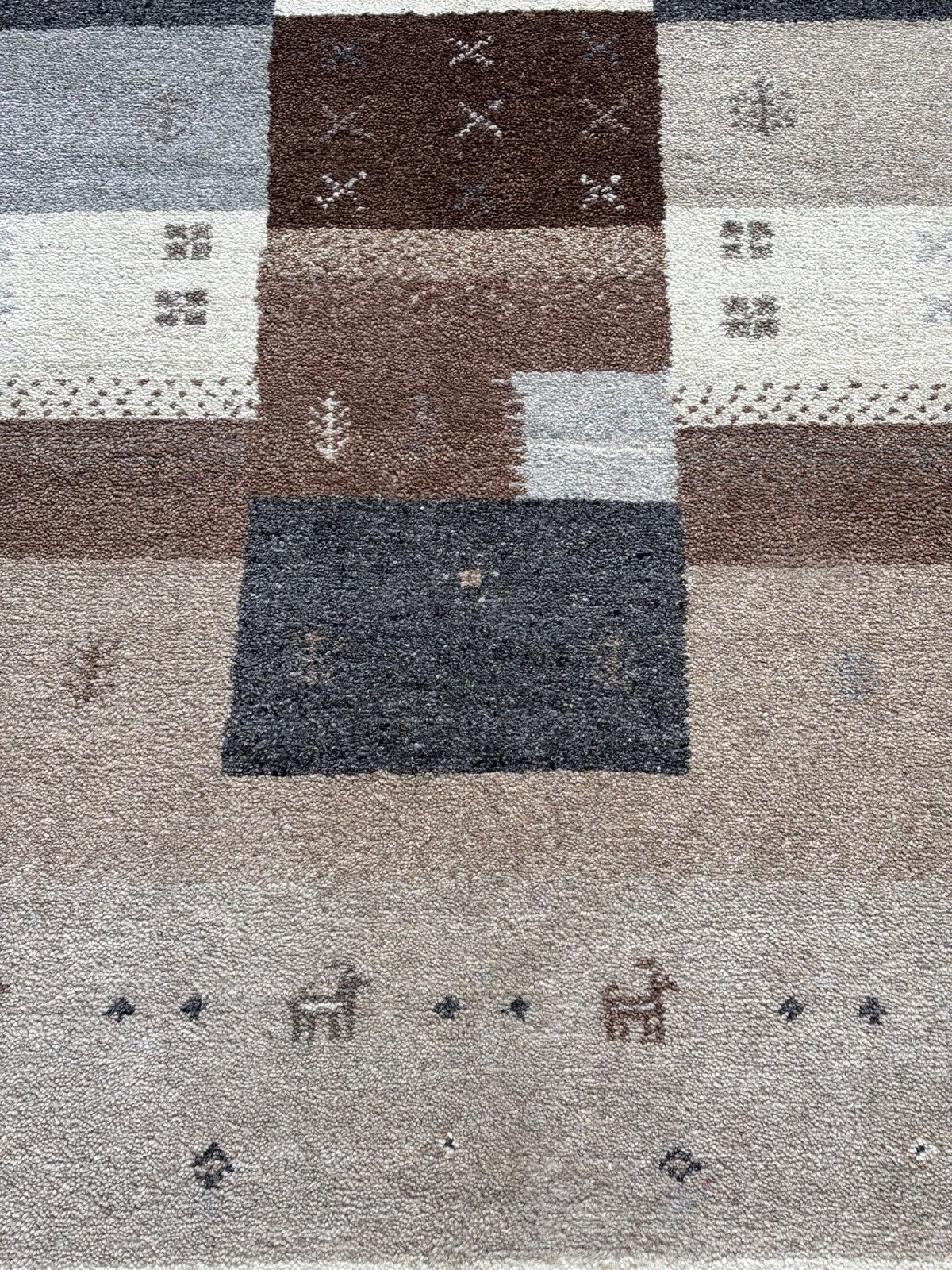 Gabbeh Teppich 170x240cm Handgeknüpft 100% Schurwolle Beige  Naturfarbe ST34