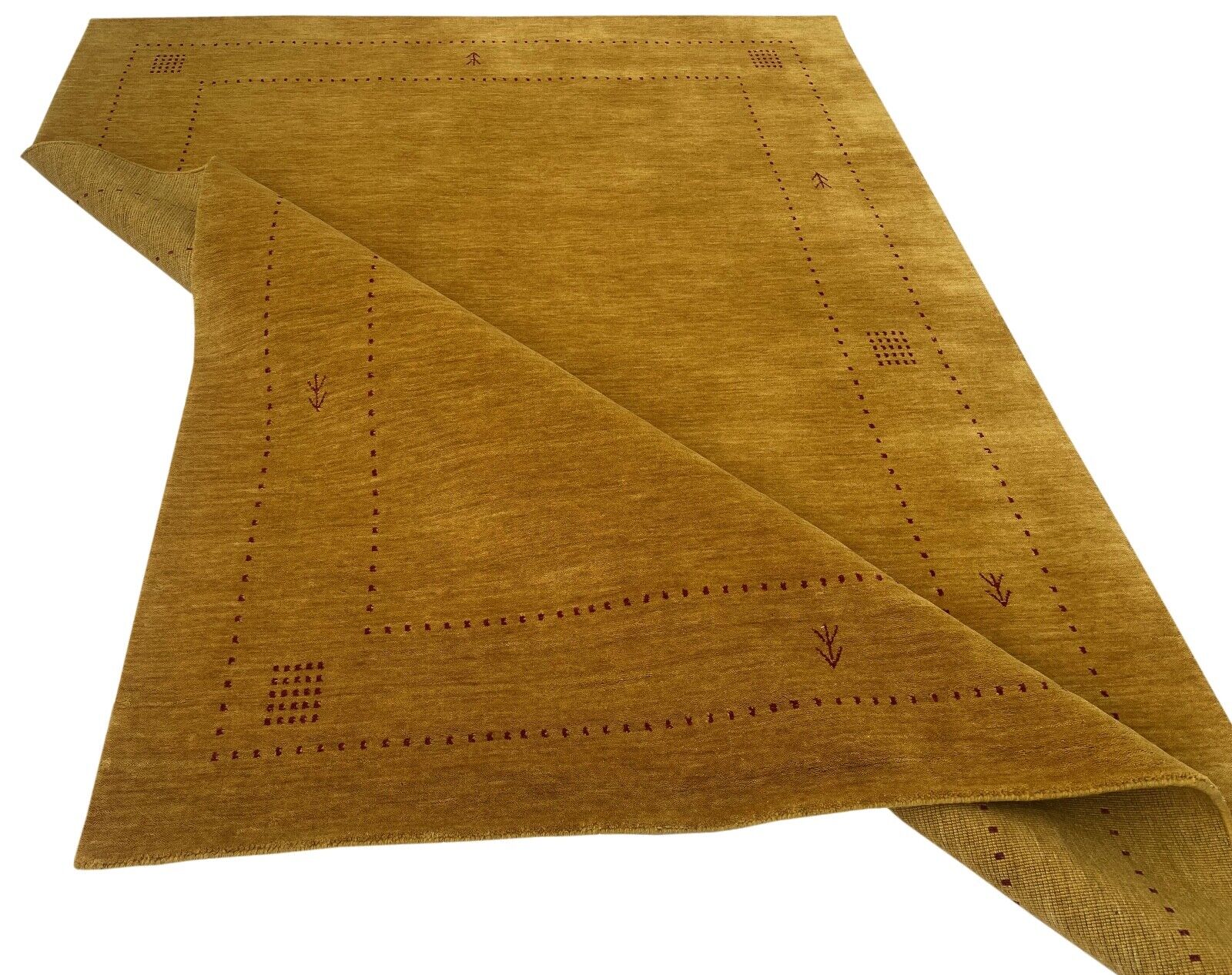 Arany szőnyeg, 100% gyapjú, 170x240 cm, kézzel szőtt, sárga, Gabbeh keleti szőnyeg, ac07 