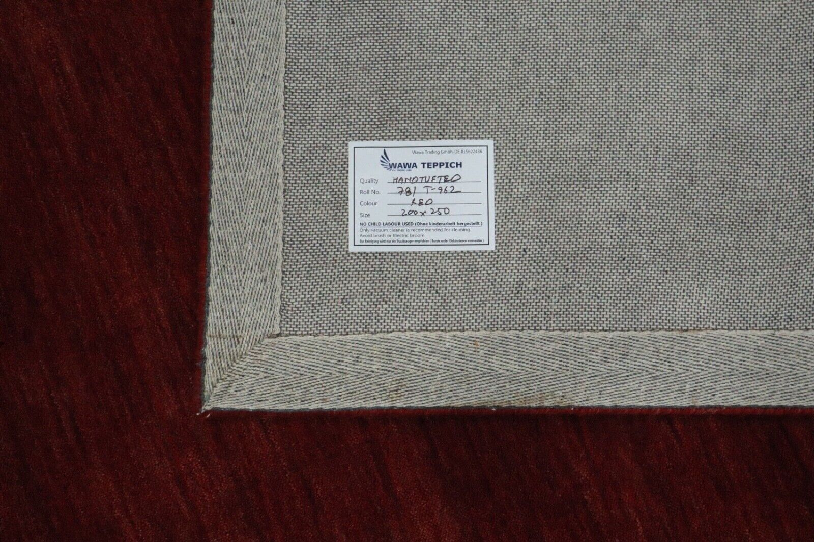 Einfarbig Rot Teppich 100% Wolle 200x250 cm Gabbeh Handgewebt T962