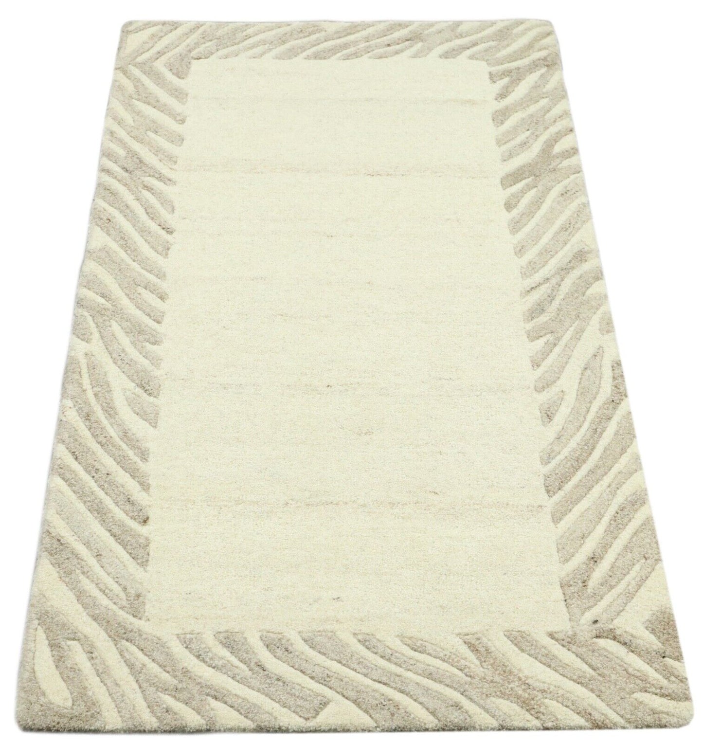 Gabbeh Teppich 100% Wolle 70X140 cm Handarbeit Grau Beige Handgetuftet T1010
